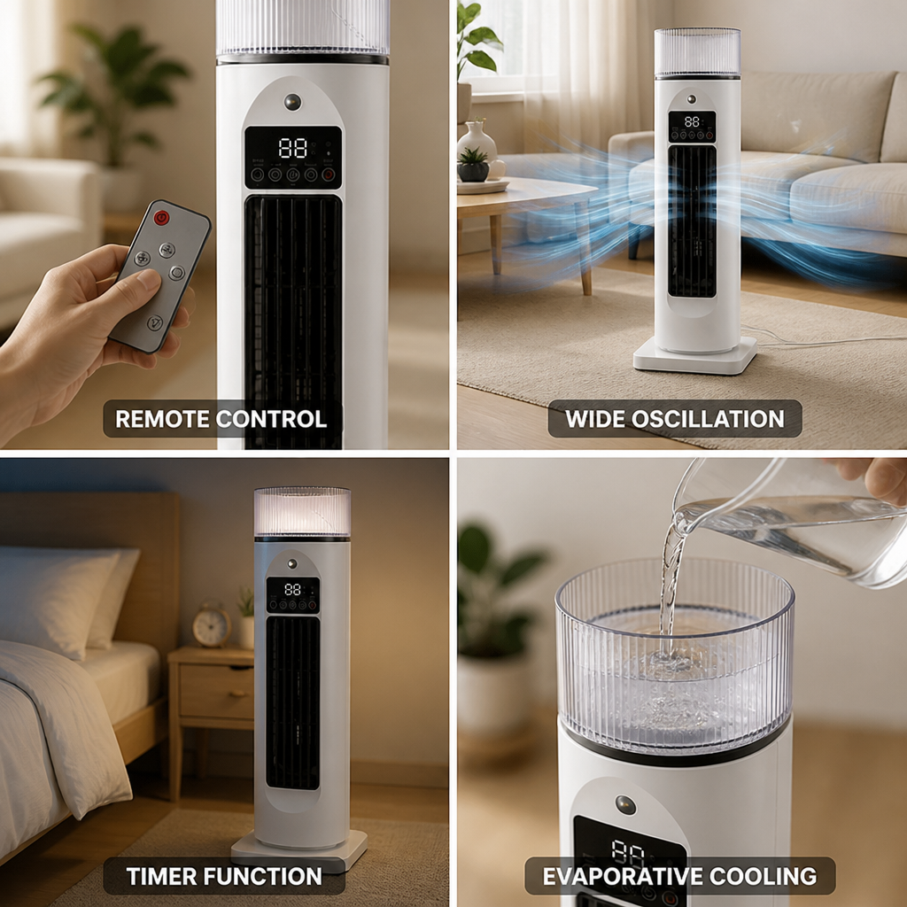 Portable 4-in-1 Remote & Timer Room Cooler