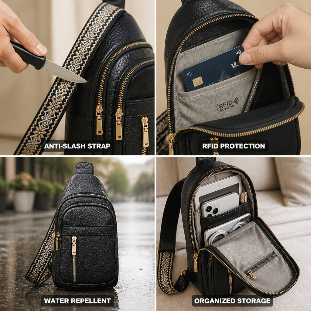 Anti-Slash RFID-Blocking Water-Repellent Crossbody Bag