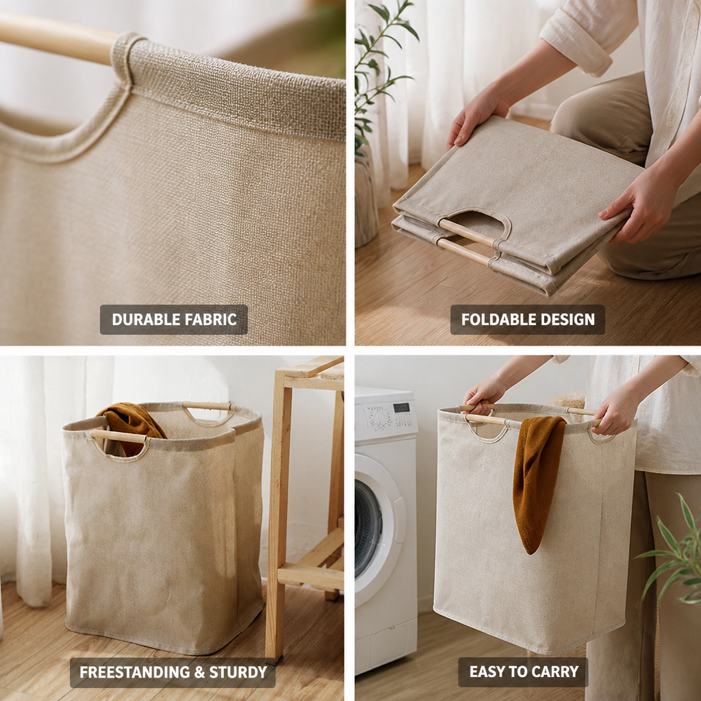 Space-Saving Cotton-Linen Foldable Laundry Basket