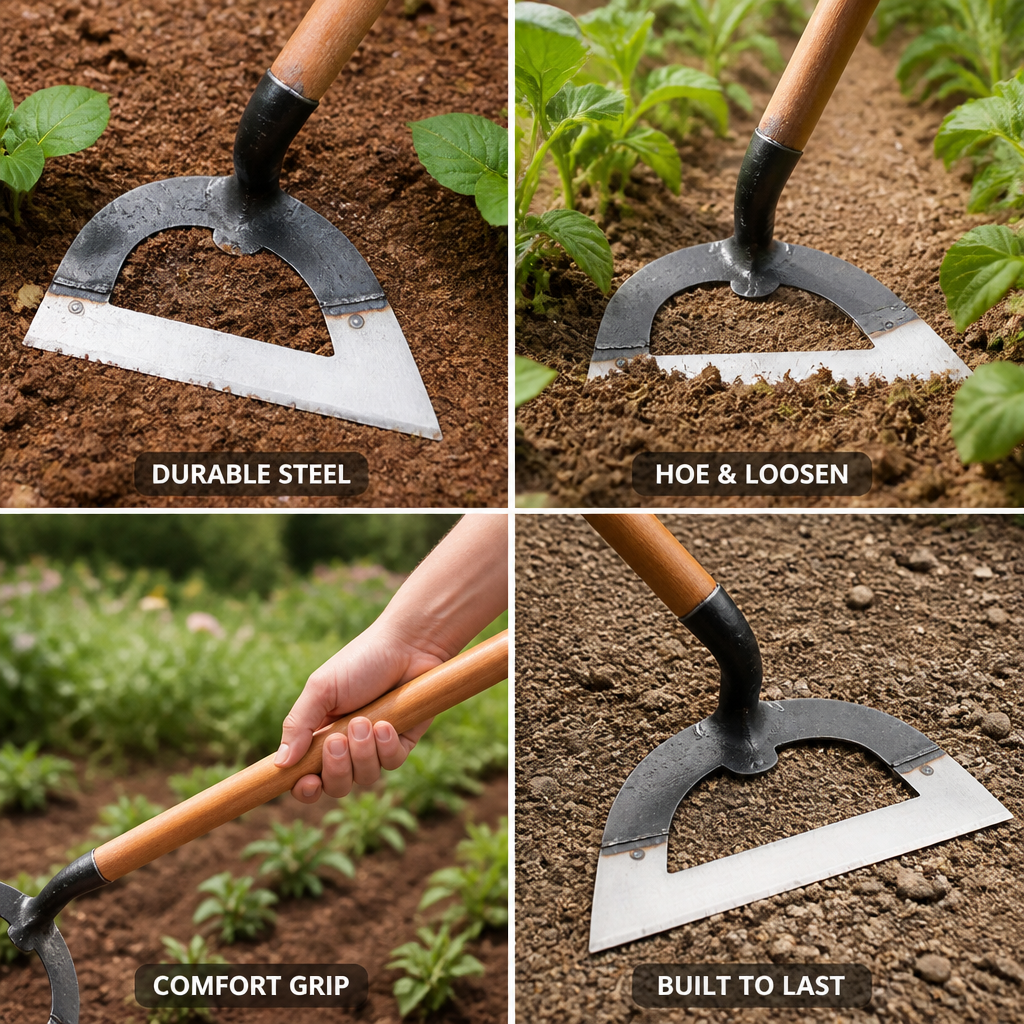 Hand-Forged Manganese Steel Dual-Function Garden Hoe