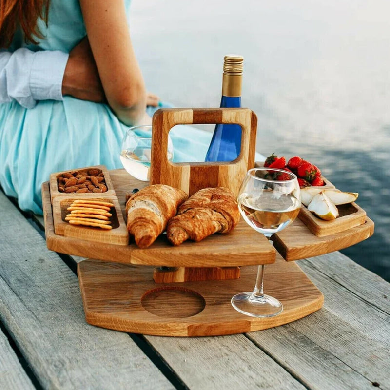 Compact Wooden Wine Serving Table for Outdoor Gatherings