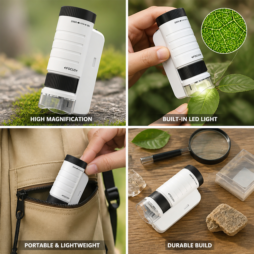 200x Magnification Built-In LED Handheld Microscope (For Kids)
