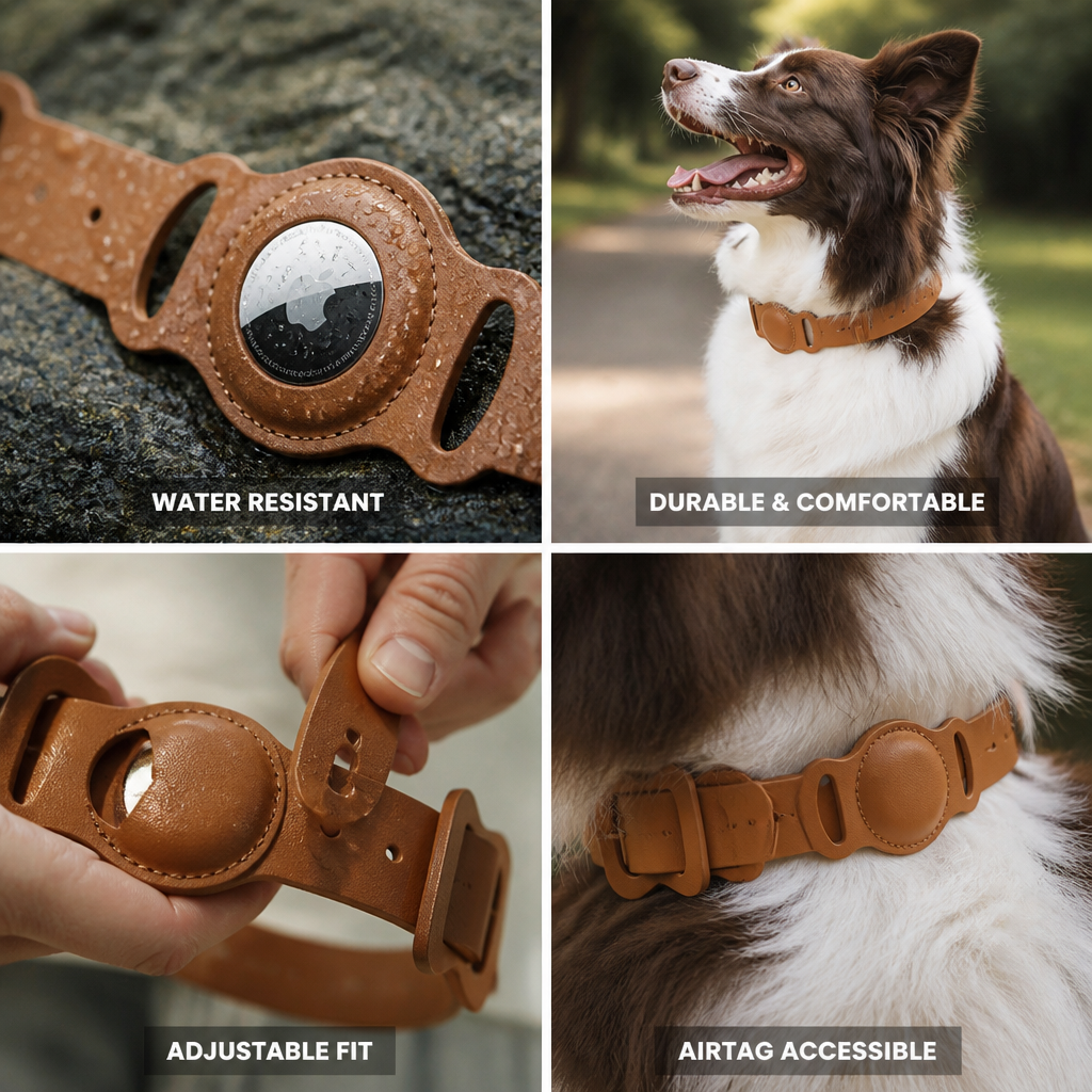 Wear-Resistant Leather AirTag-Accessible Dog Collar (Adjustable Fit)