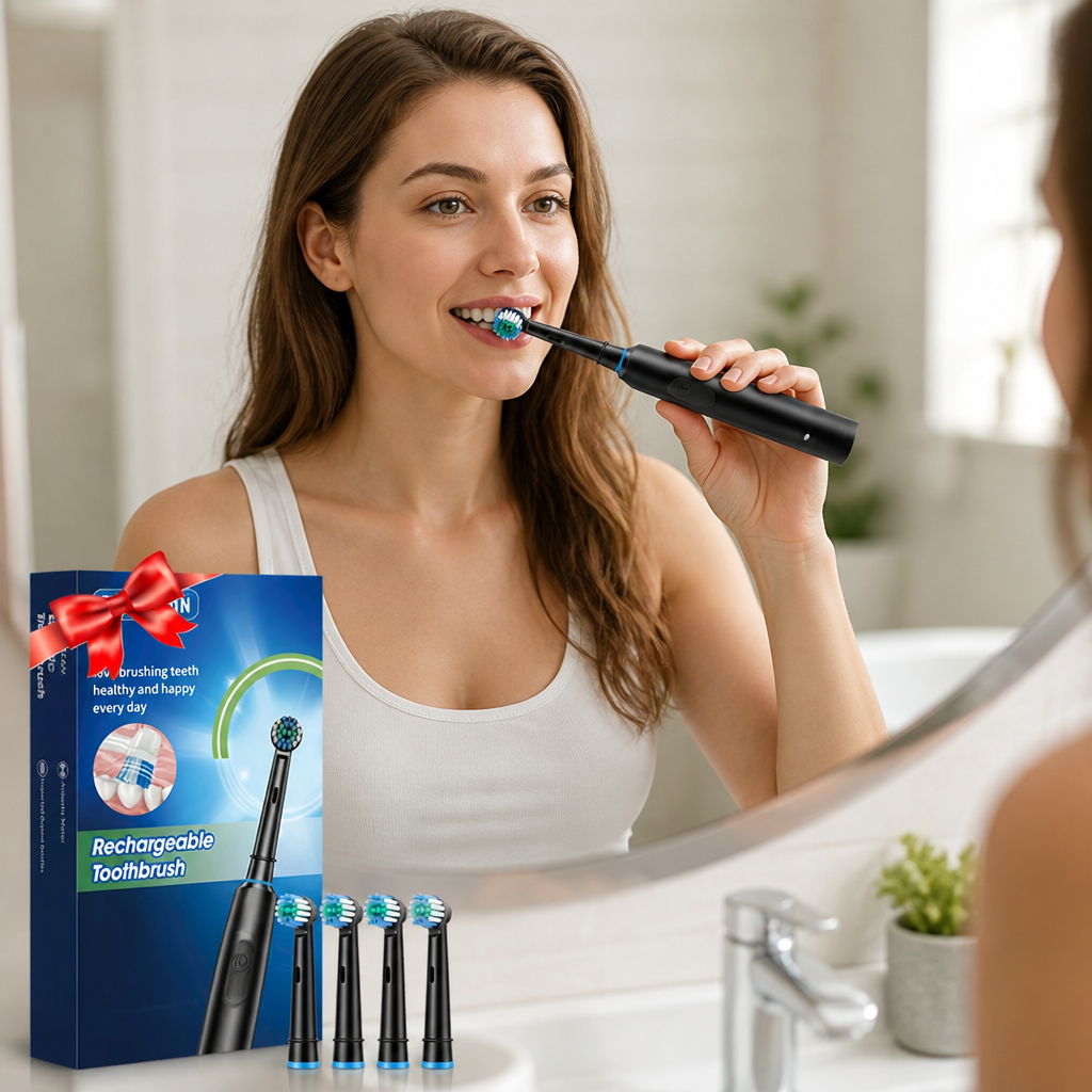 Detachable Sonic USB Rechargeable Electric Toothbrush (Includes 4 Brush Heads)