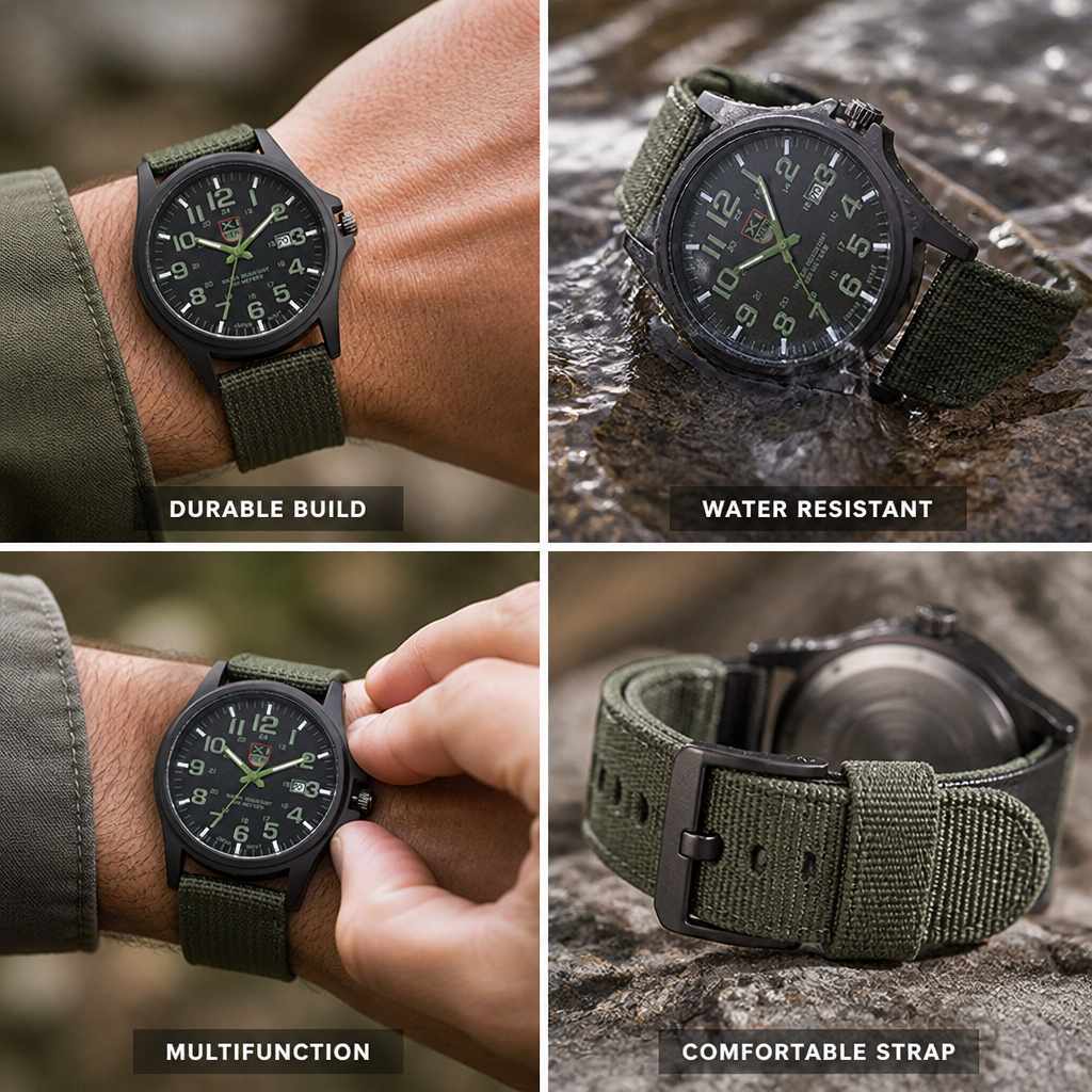 50m Water-Resistant Stainless Steel Tactical Watch (45mm)