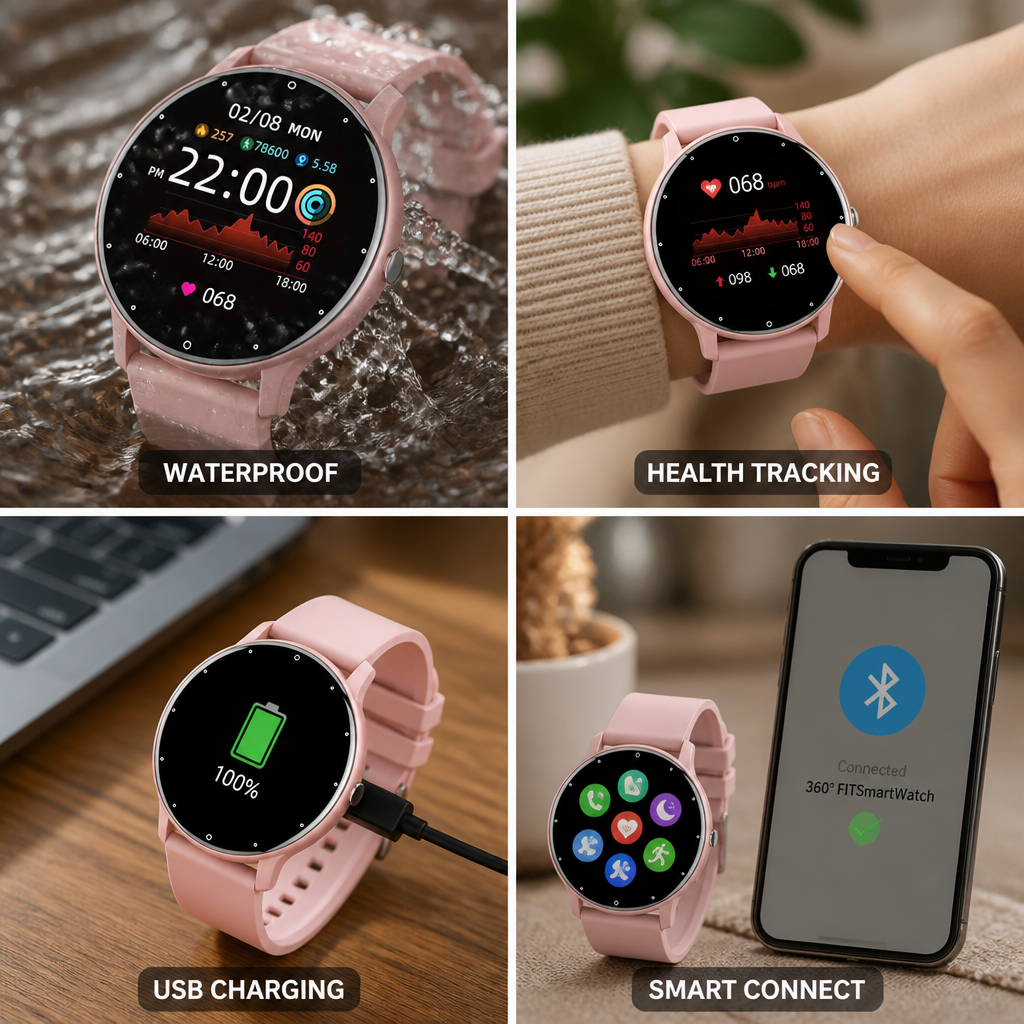 IP67 Waterproof Heart Rate, SpO2 & BP Smartwatch (1.28-Inch Touchscreen)