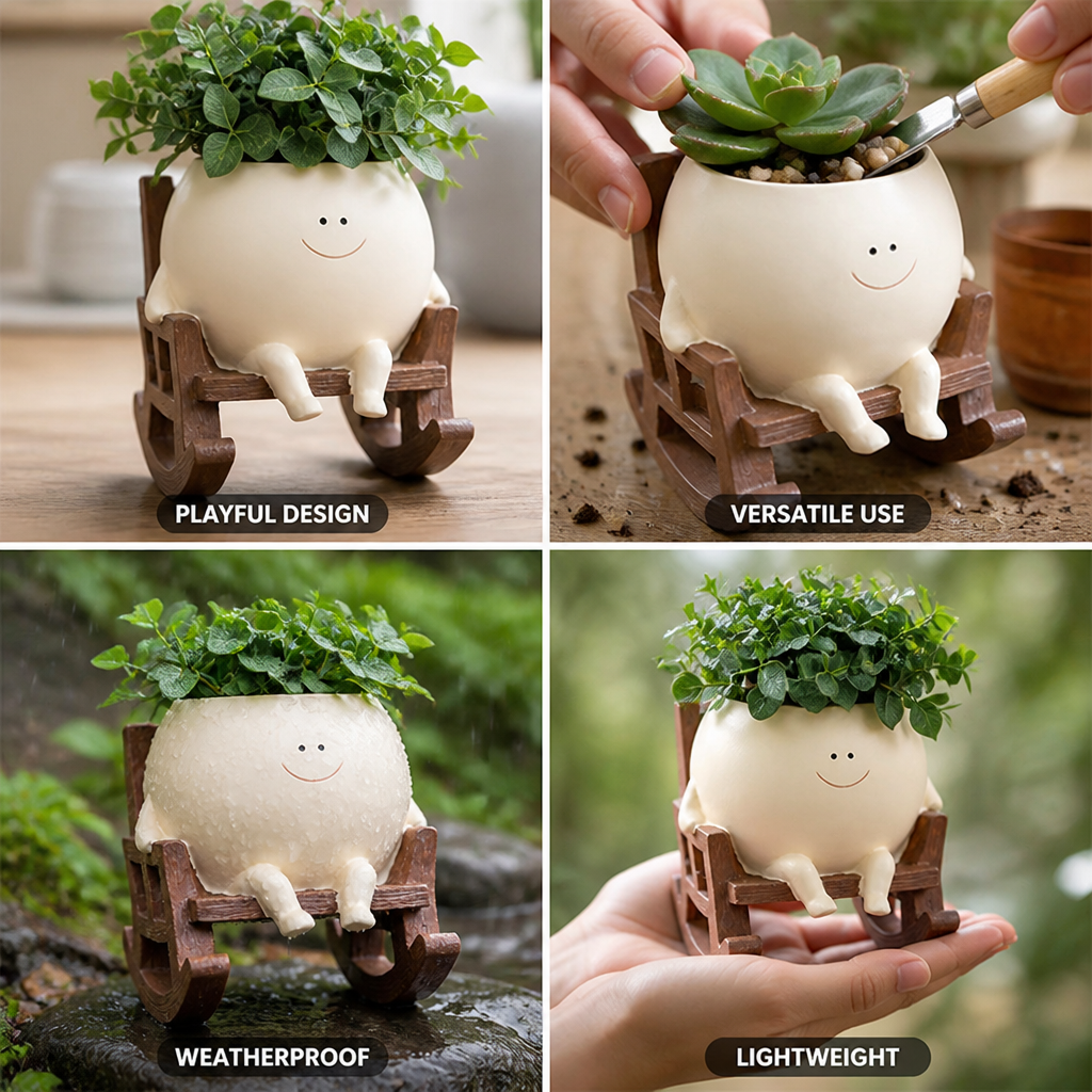 Weatherproof Resin Smiling Face Planter (Rocking Chair Design)