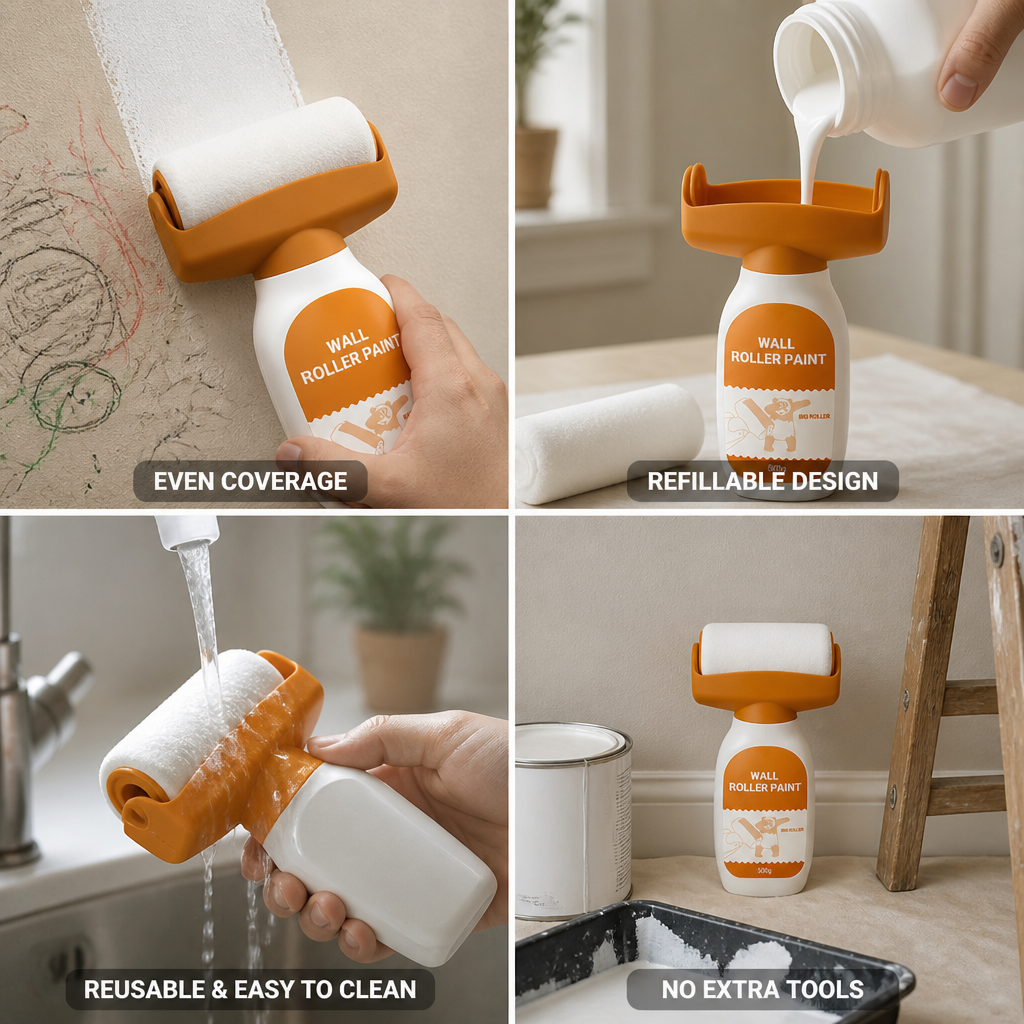 Integrated Microfiber Refillable Wall Paint Touch-Up Roller