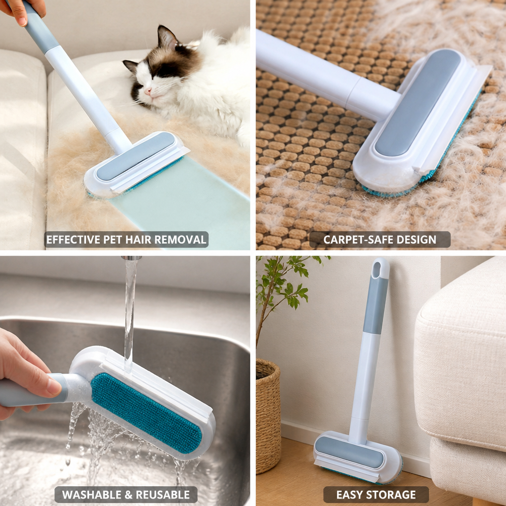 3-in-1 Reusable Sturdy-Bristle Pet Hair Remover (For Carpets & Rugs)