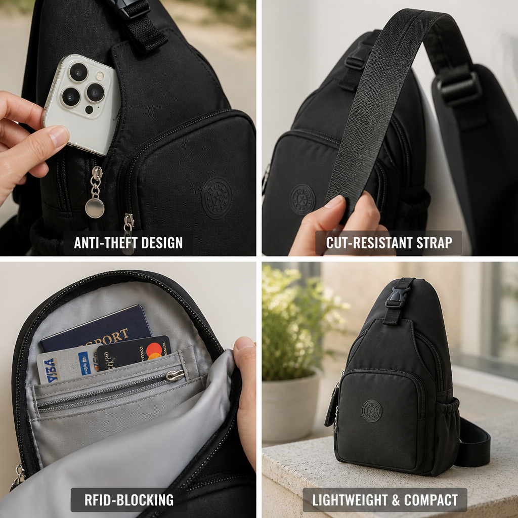 Cut-Resistant Strap & RFID-Blocking Crossbody Sling Bag