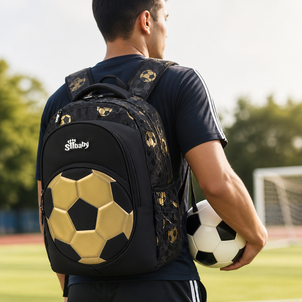 Thick Durable Football-Print Sports Backpack