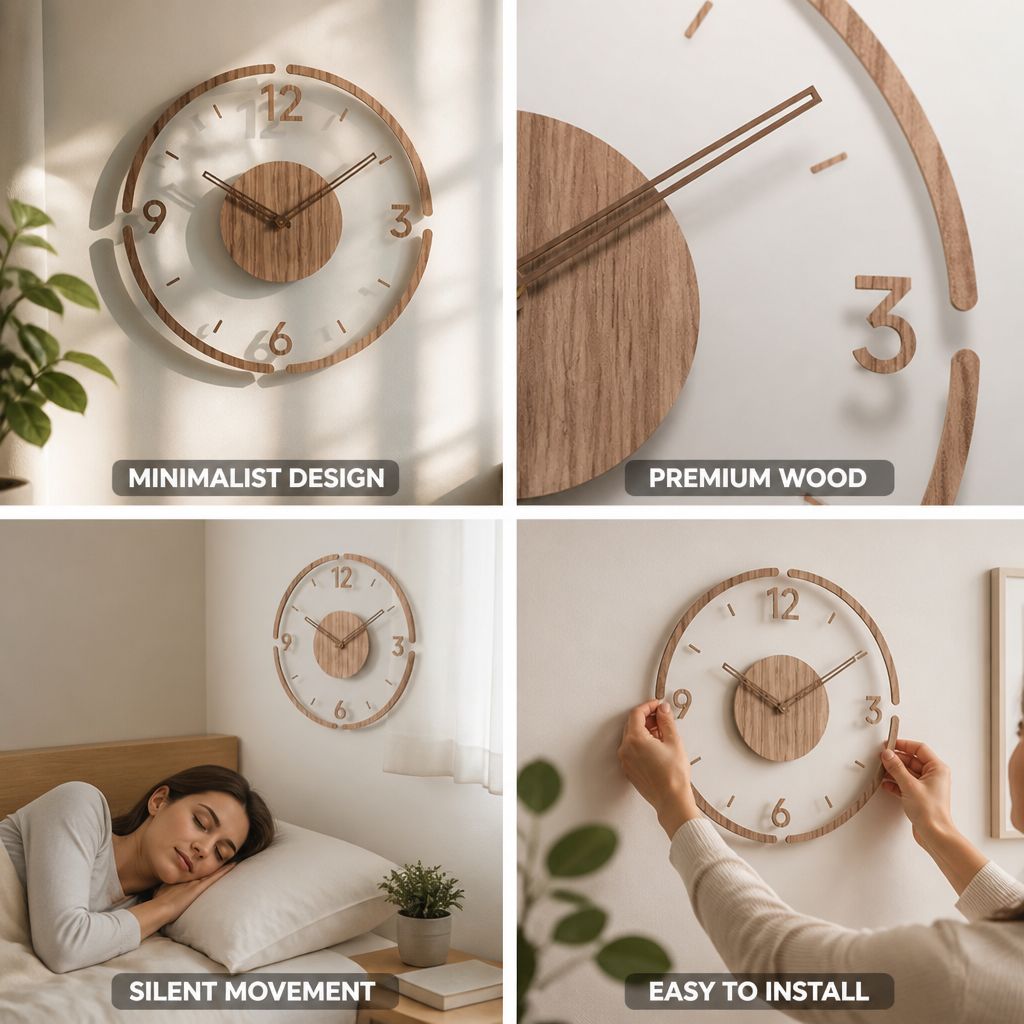 Minimalist Solid Wood Silent Quartz Wall Clock