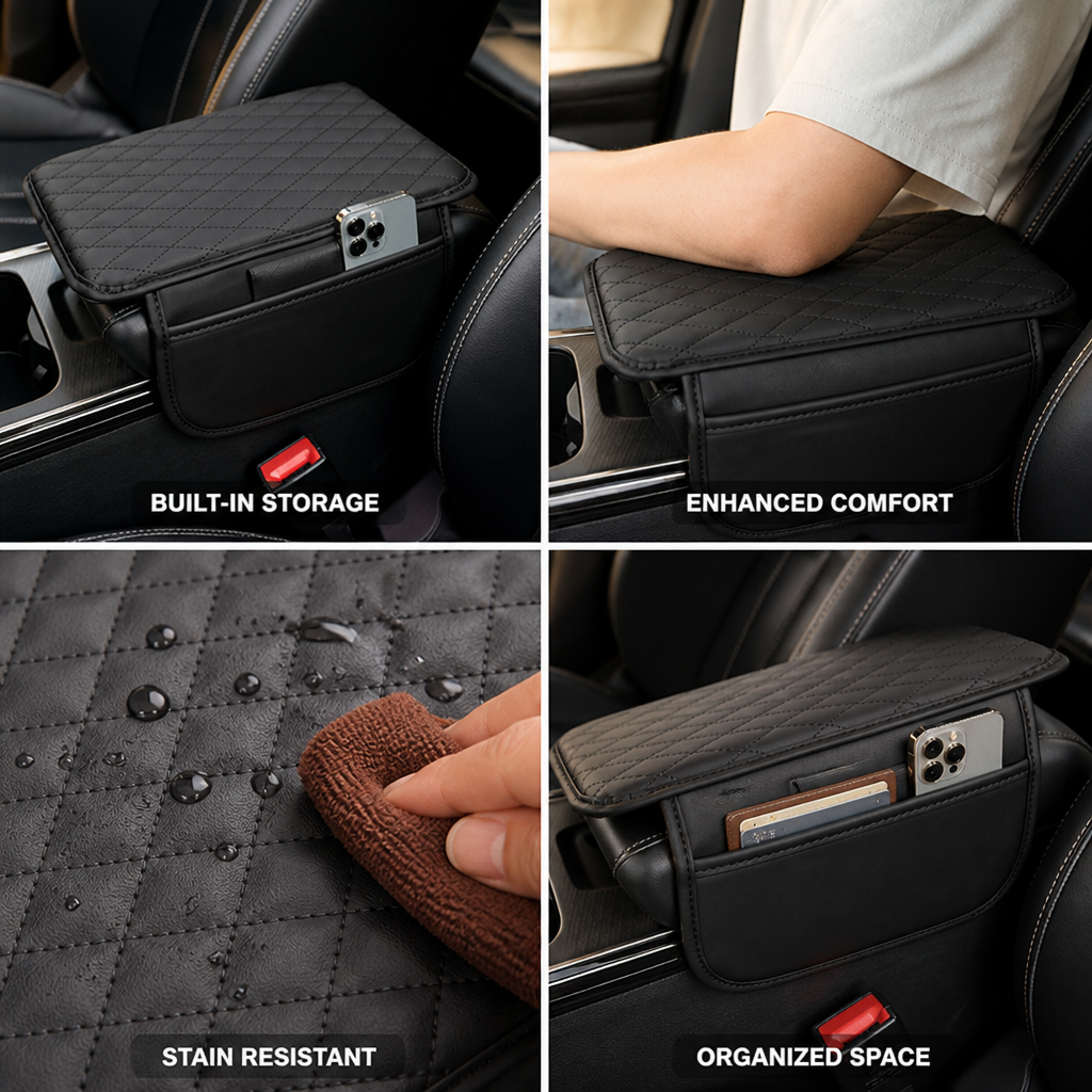 PU Leather Built-In Storage Armrest Mat