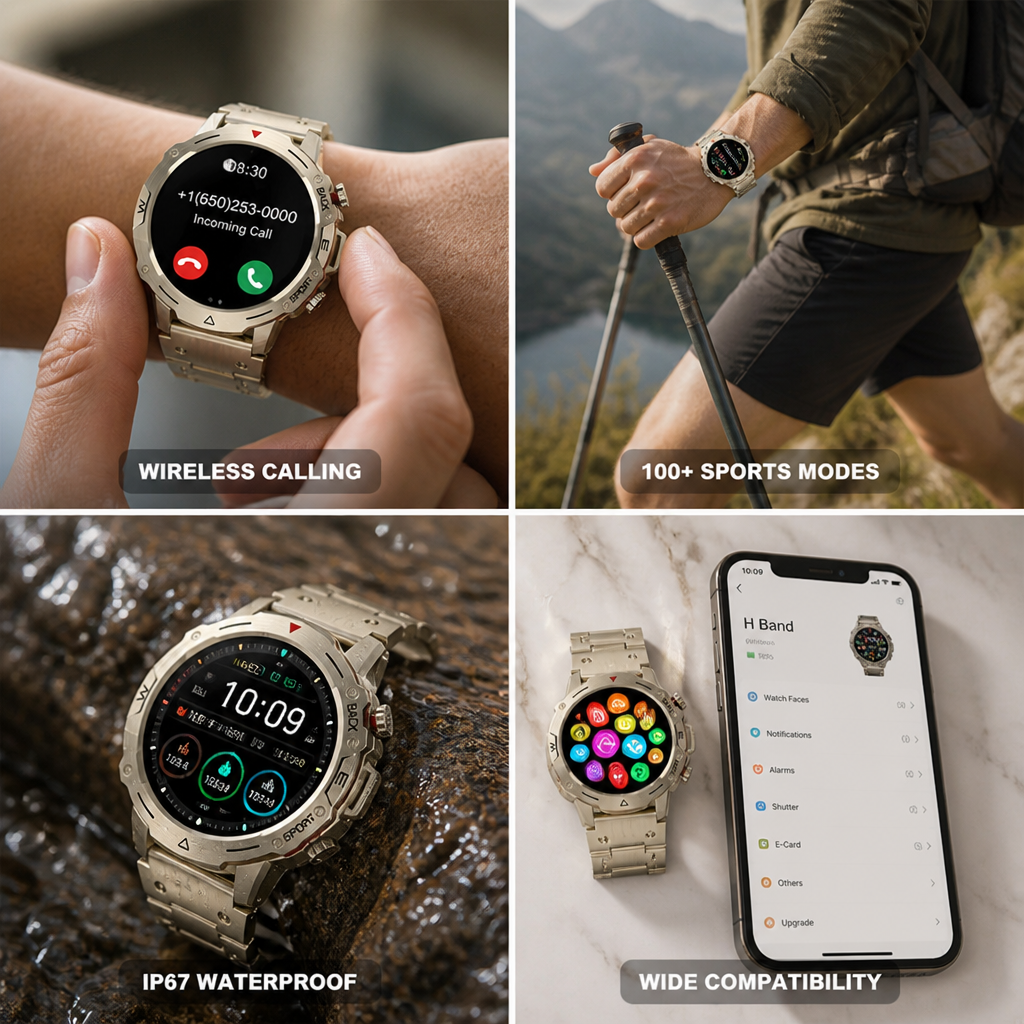 1.39-Inch Touchscreen & Wireless Calling Smartwatch (Gold)