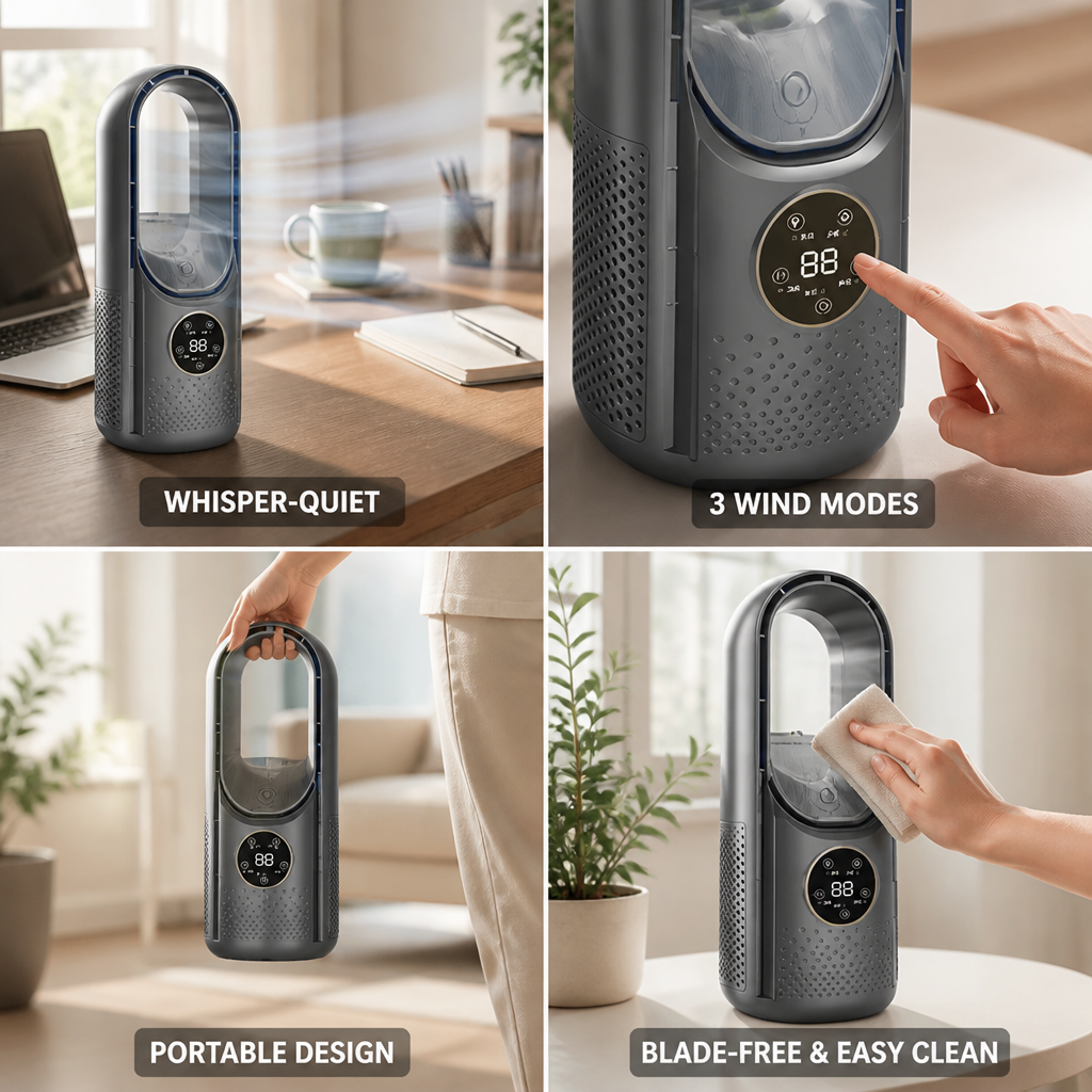Bladeless Whisper-Quiet Tabletop Fan (3 Wind Modes)