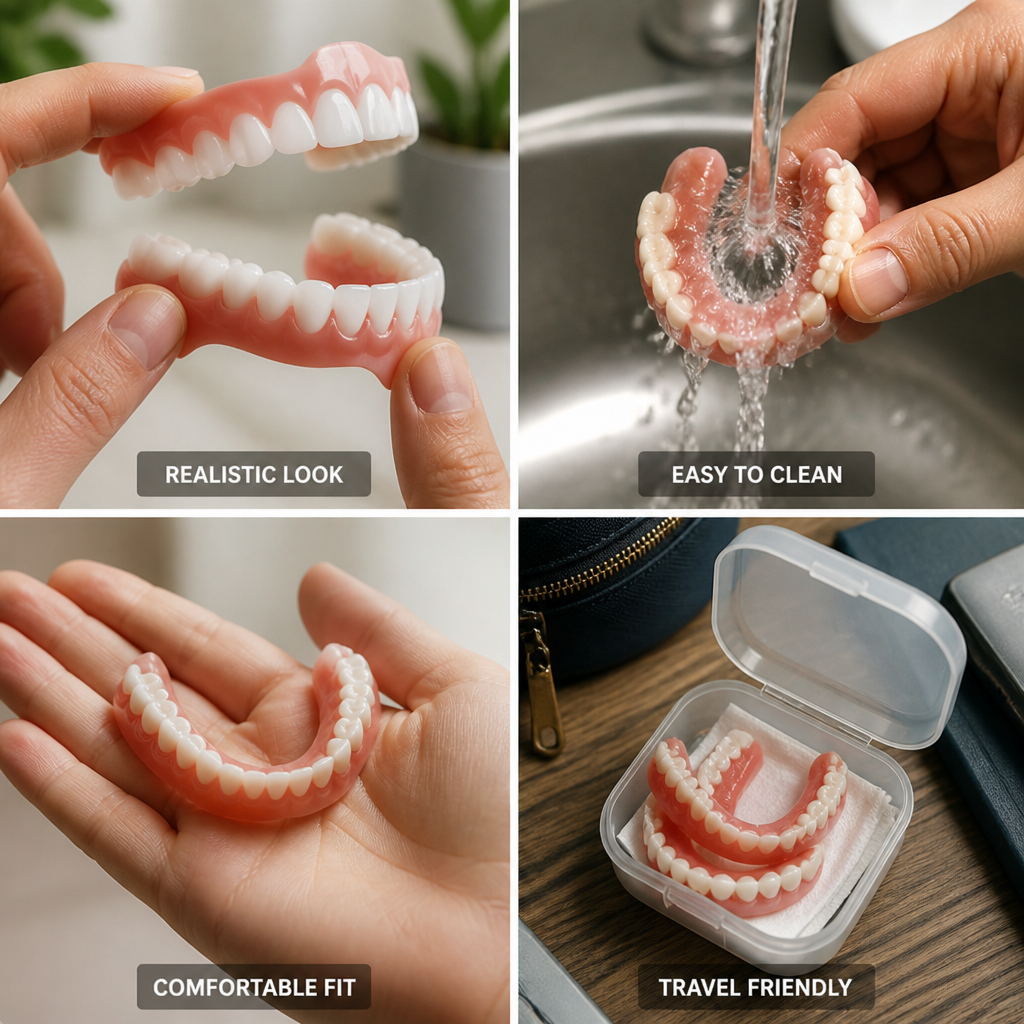 Full-Coverage Realistic Upper & Lower Denture Set (3-Piece Set)