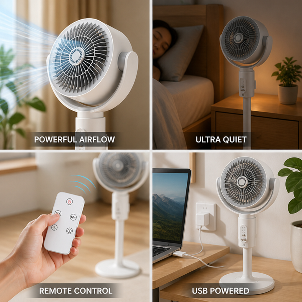 Height-Adjustable Remote-Control USB-Powered Stand Fan