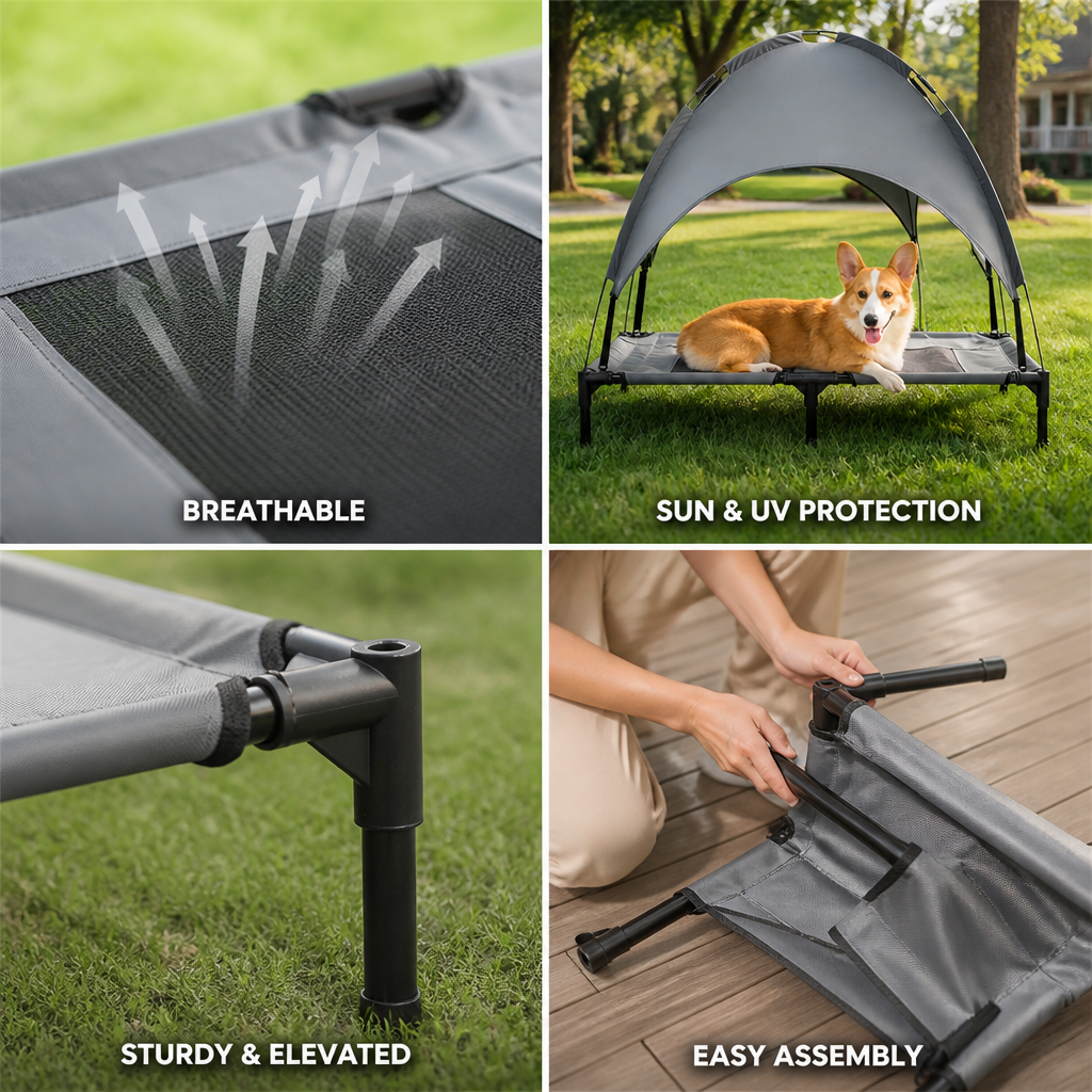 Breathable Elevated Dog Bed (With Cooling Mat & Metal Frame)