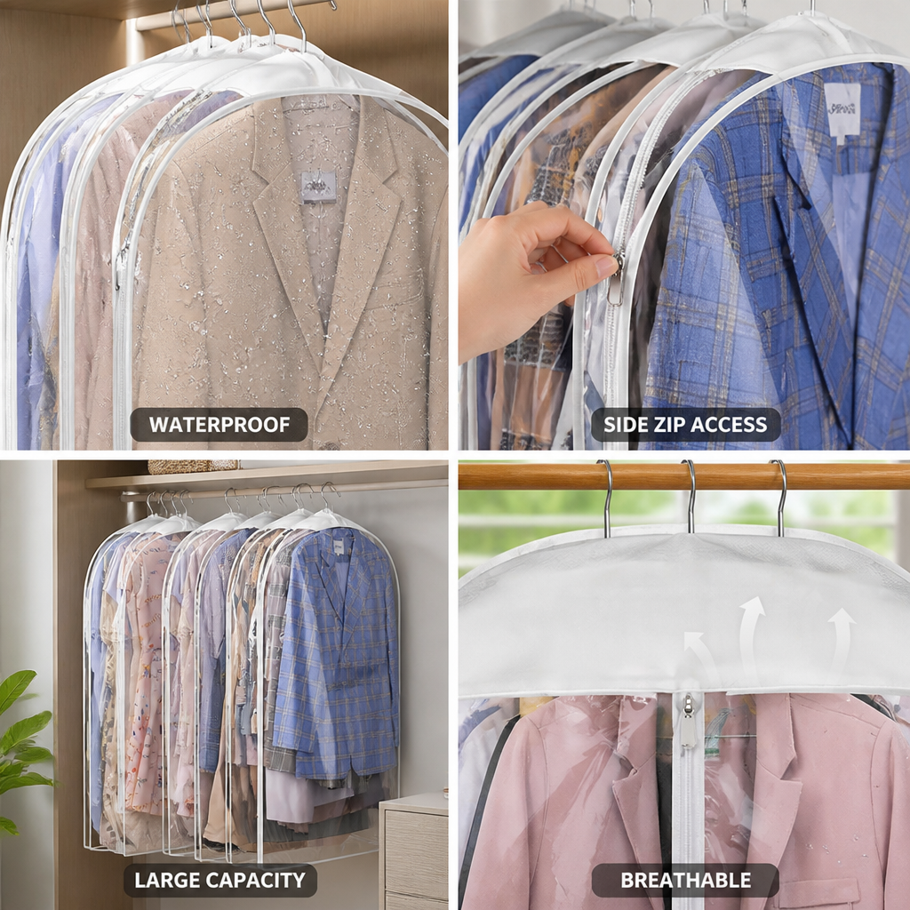 Waterproof Clear Side-Zip Garment Bag (Holds Up to 10 Suits)