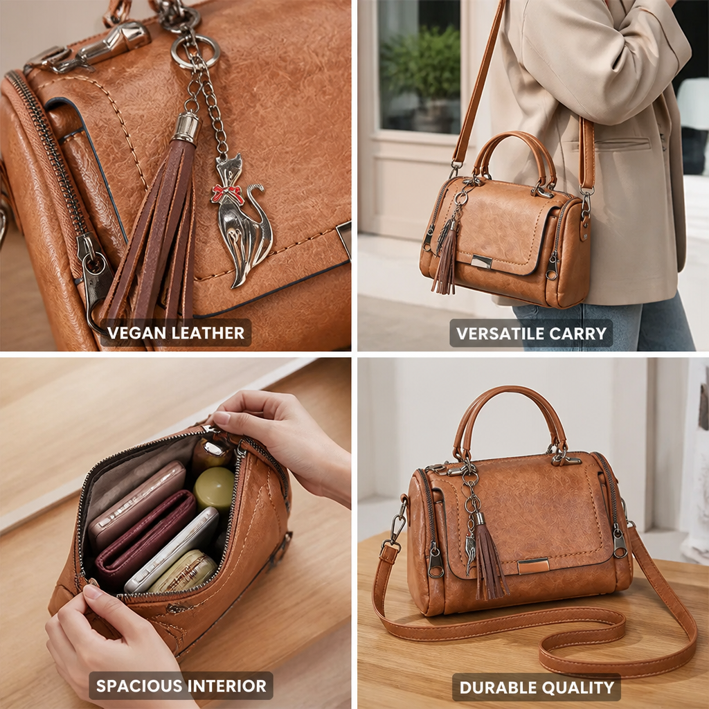 Vegan Leather Convertible Satchel Handbag (Tassel Charm)