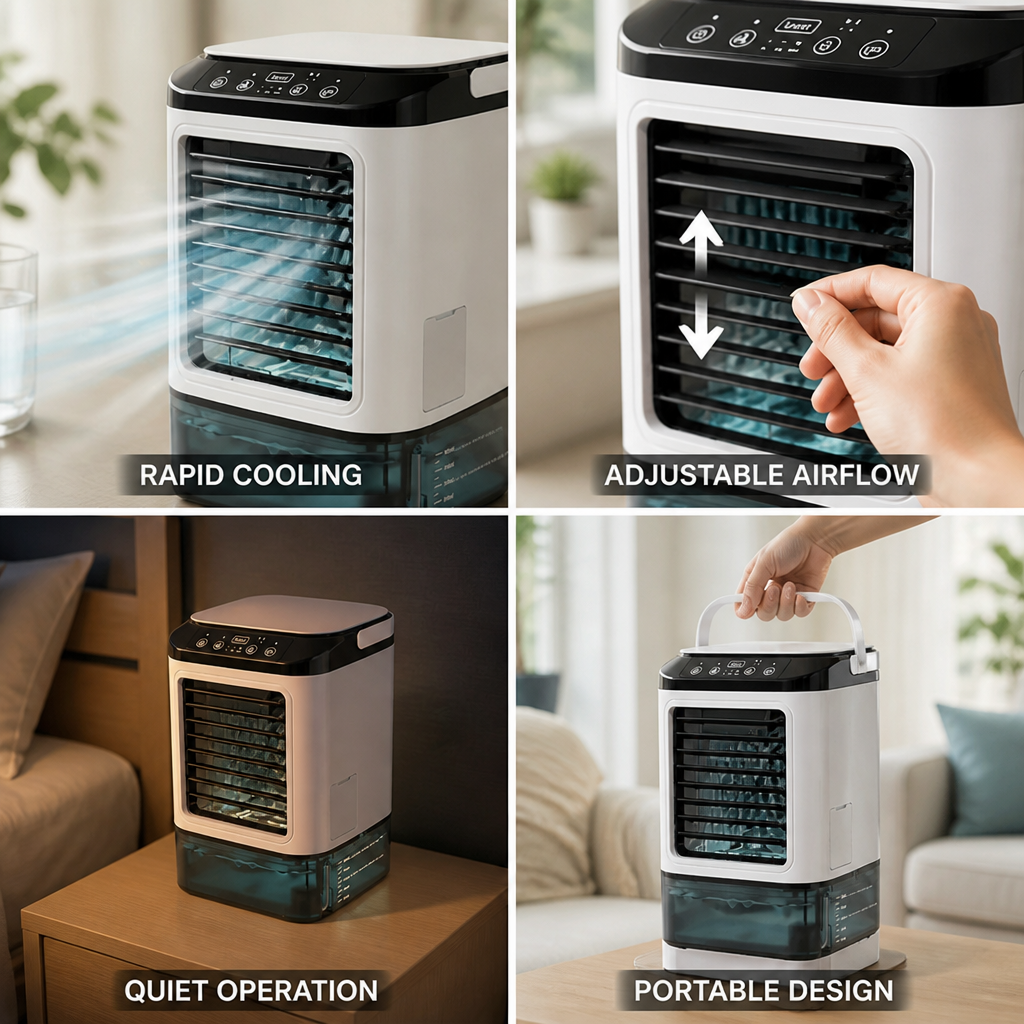Ultrasonic Humidifying Quiet & Portable Personal Air Cooler (900ml Tank)
