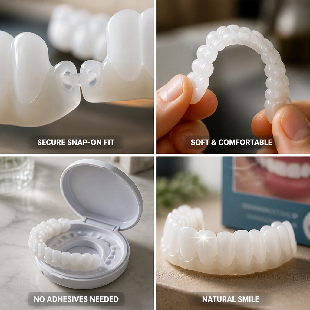 Adjustable Snap-On Dentures (No Adhesive)