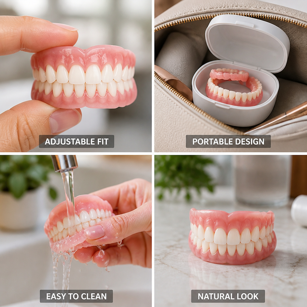 Adjustable Clip-On Natural-Look Removable Dentures (For Adults & Seniors)