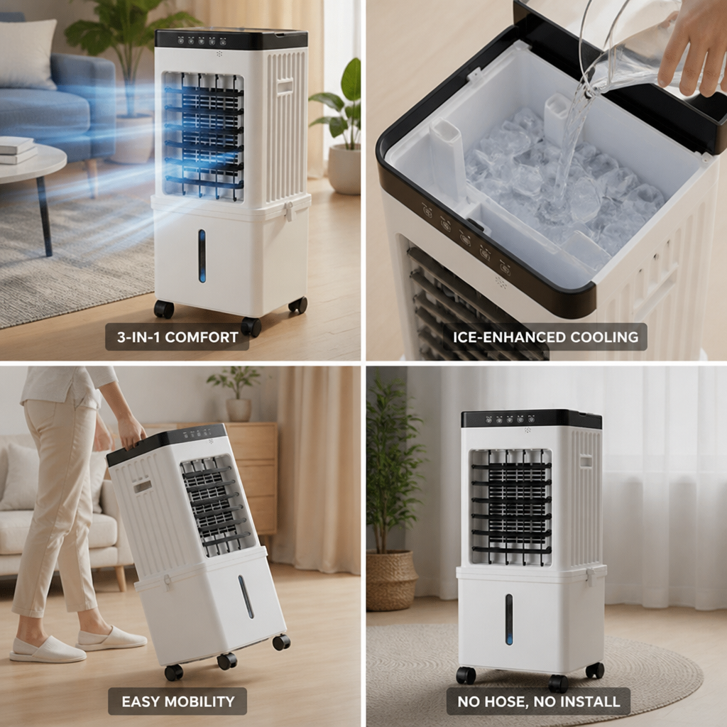 3-in-1 Wheeled Portable Air Cooler (Ice-Compatible)