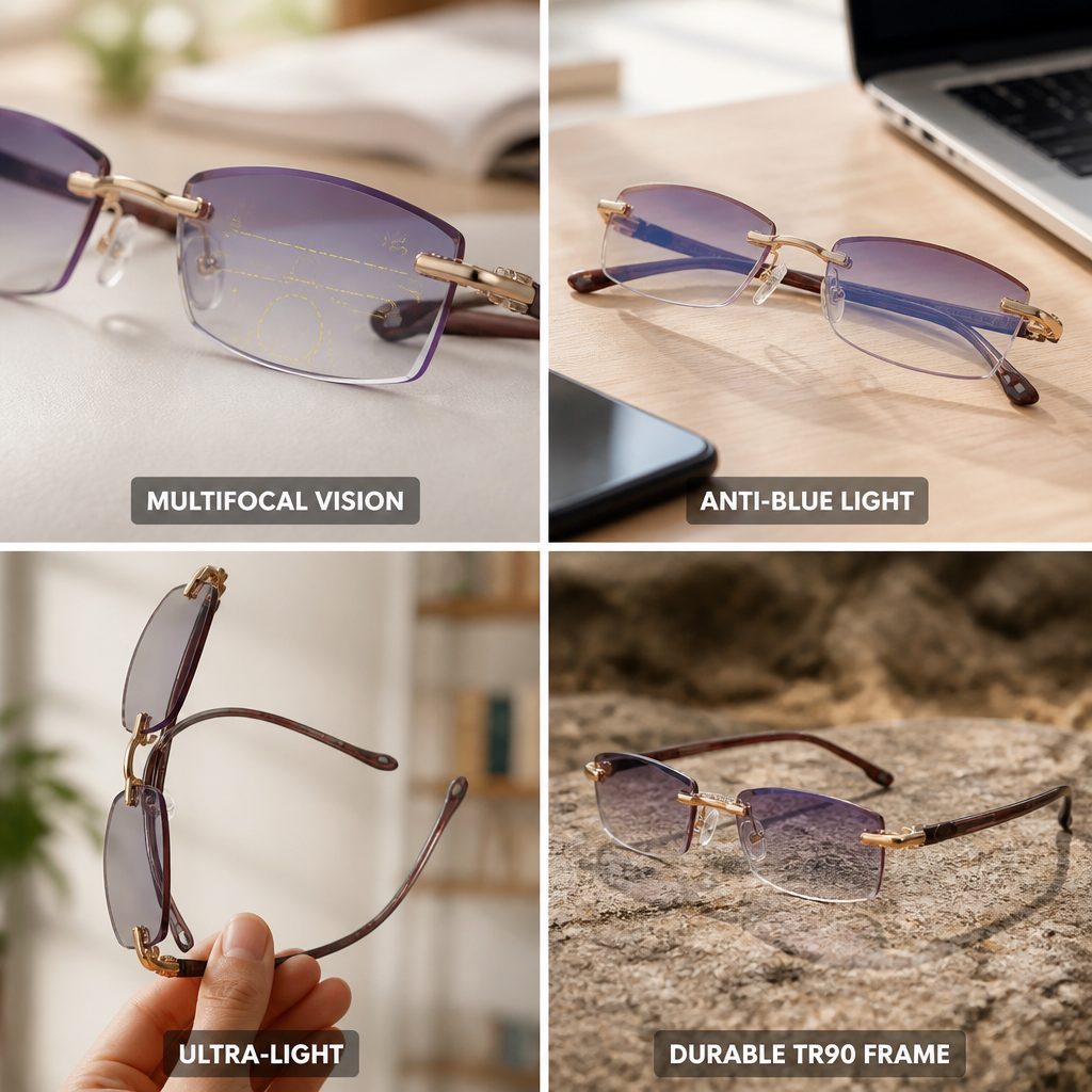 Multifocal Anti-Blue Light Rimless Glasses