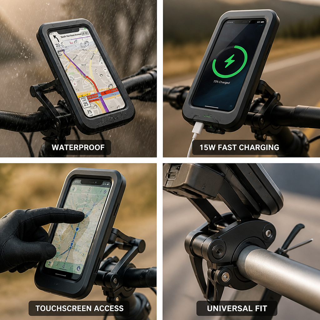 Waterproof 5000mAh Handlebar Phone Mount (15W Charging)