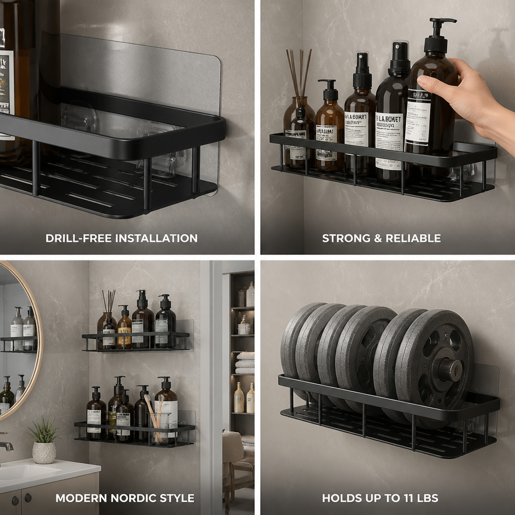 Drill-Free Self-Adhesive Stainless Steel Bathroom Shelf