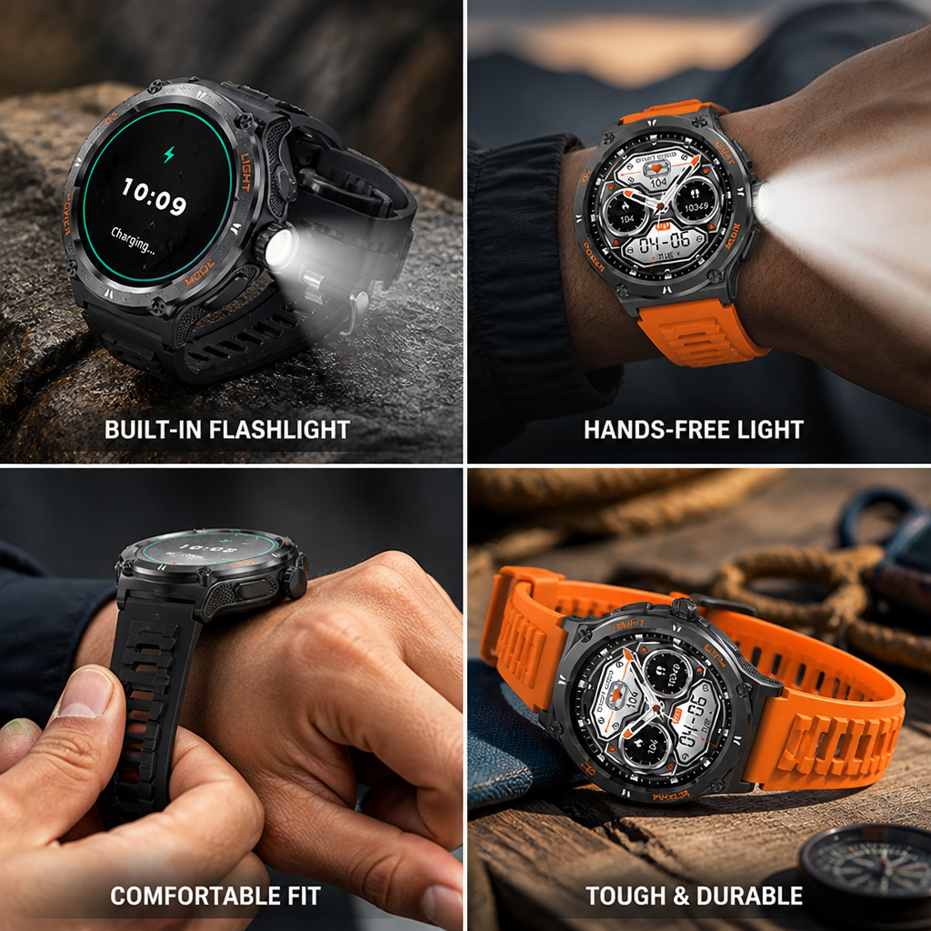 Integrated LED Flashlight & Silicone Band Smart Watch