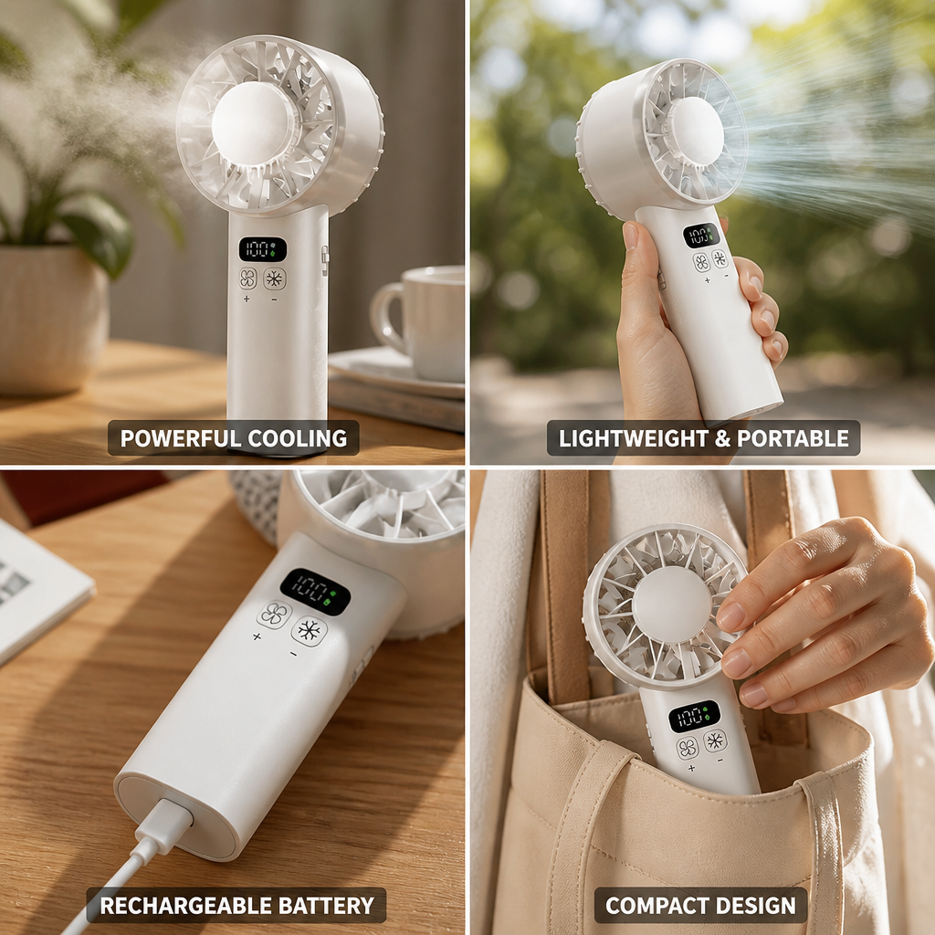 5200mAh Rechargeable 3-In-1 Mist Handheld Fan