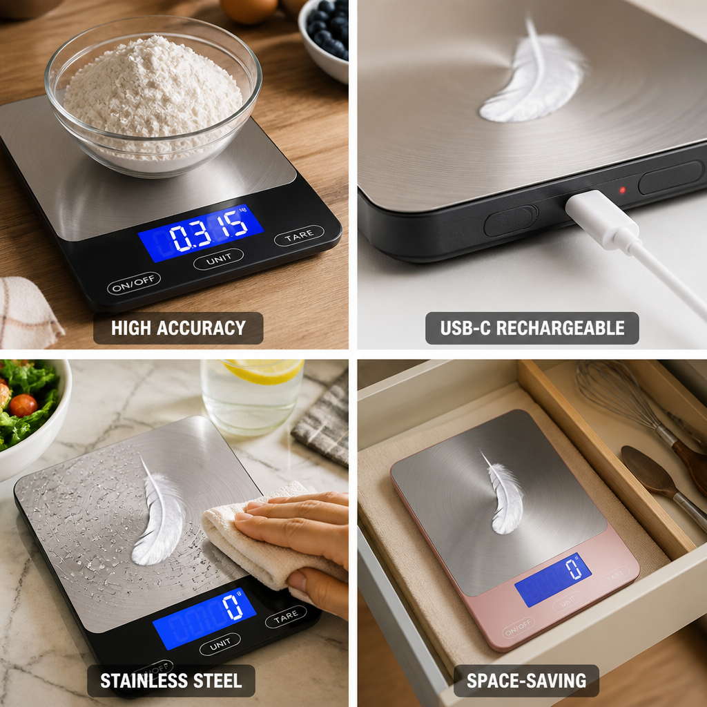 High-Accuracy Stainless Steel Digital Kitchen Scale (USB-C Rechargeable)