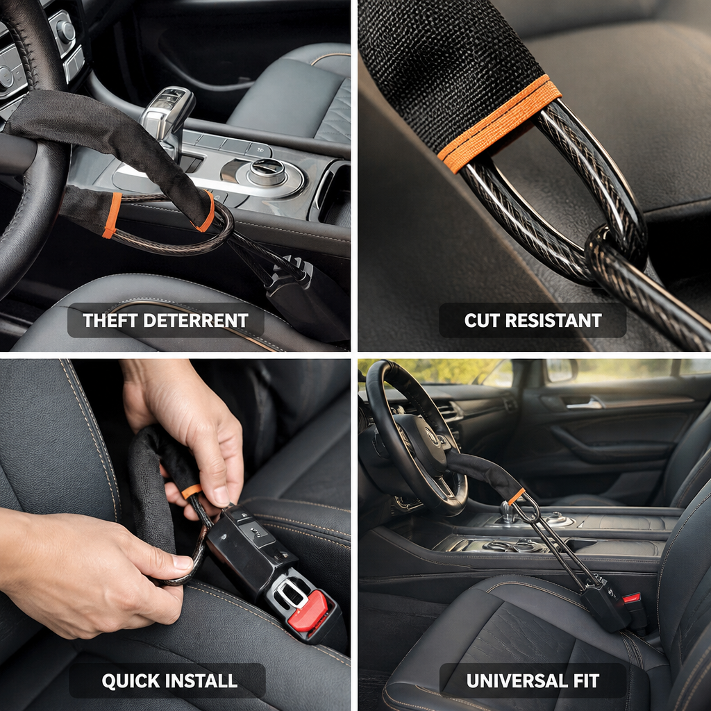 Braided Steel Core PVC-Coated Steering Wheel Lock (Universal Fit)