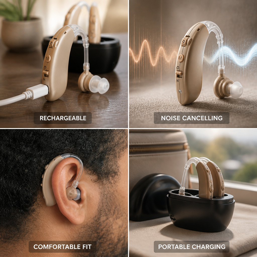 Rechargeable 80-Hour Noise-Cancelling Behind-the-Ear Hearing Aid