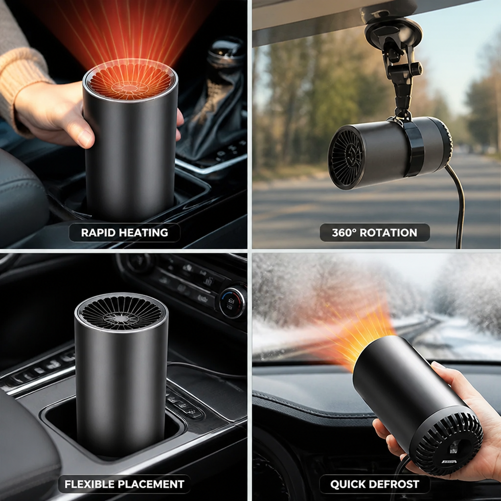 Fast-Heating & 360° Rotating Car Heater (12V Plug-In)