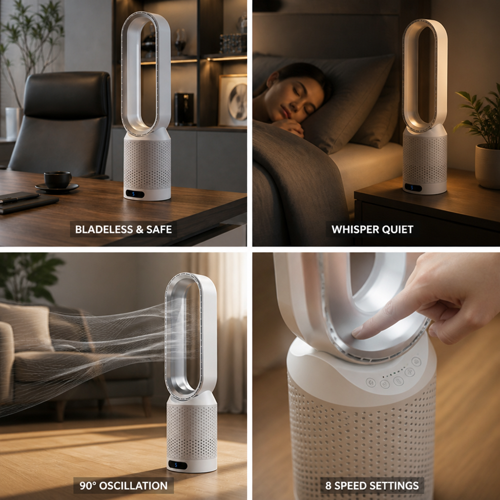 Bladeless Whisper-Quiet 3-in-1 Tower Fan