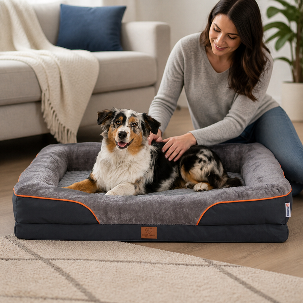 Orthopedic Plush Bolster Pet Bed (Removable, Washable Cover)