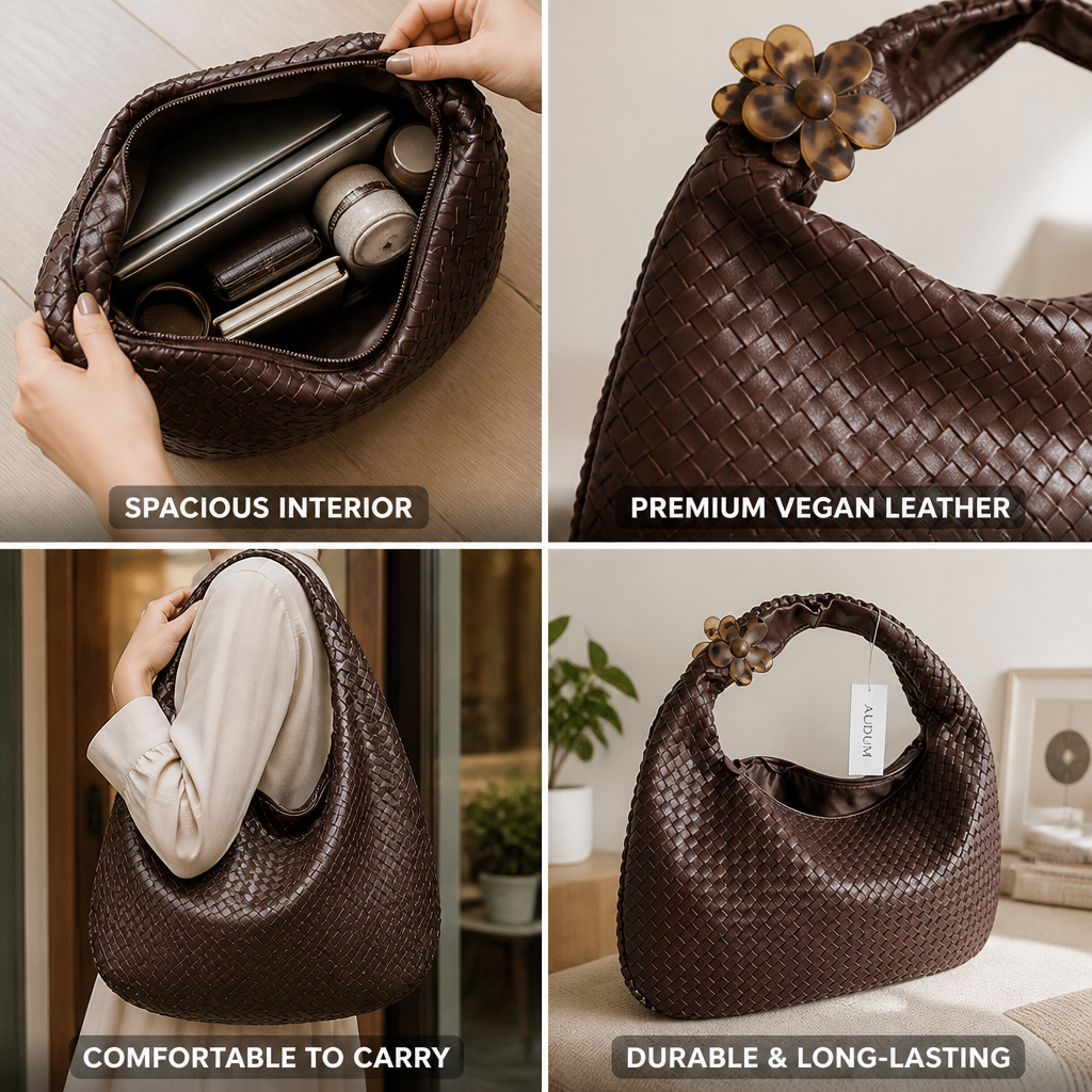Spacious Vegan Leather Woven Tote Bag