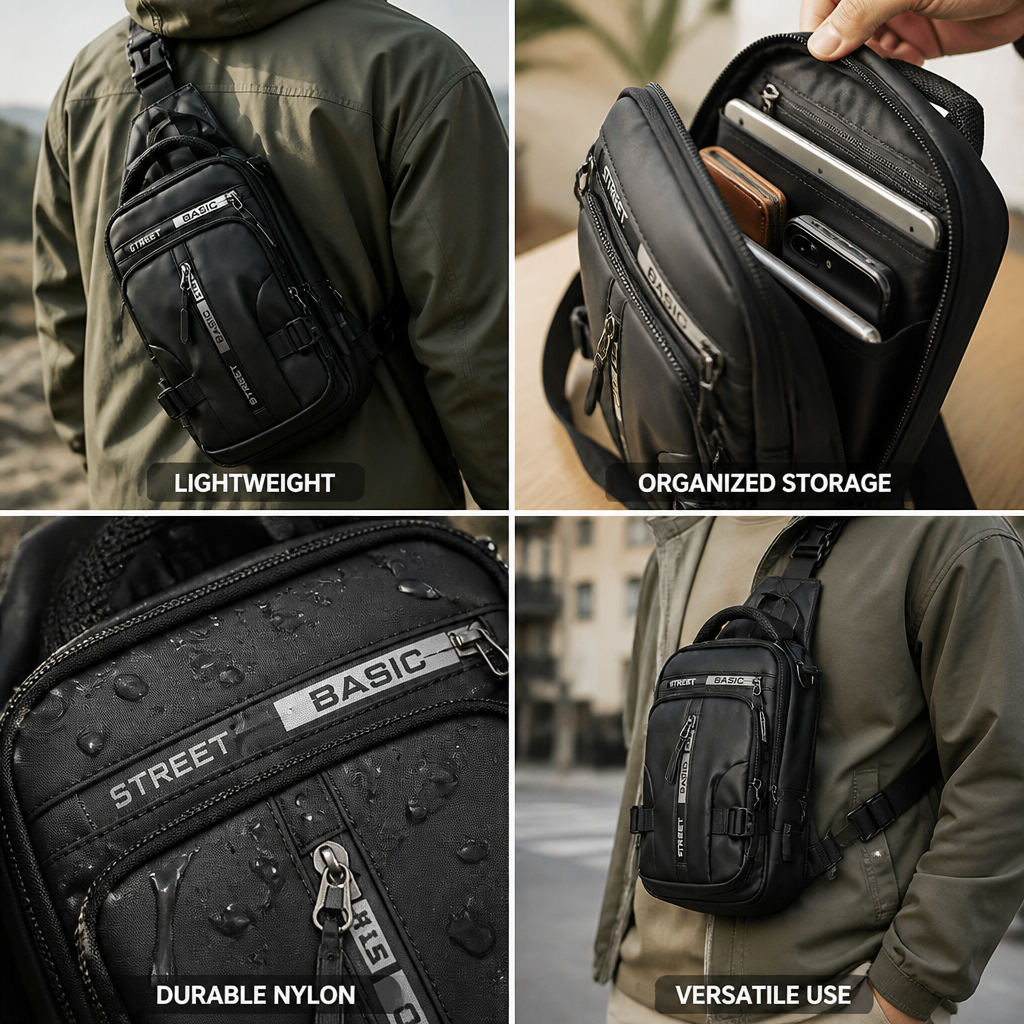 Compact Lightweight Nylon Crossbody Sling Backpack
