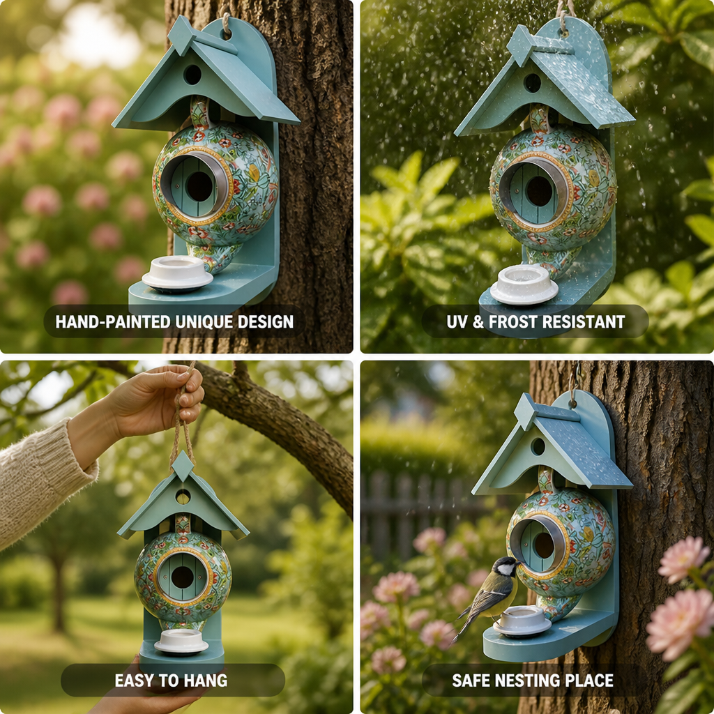 Hand-Painted UV-Resistant Resin Birdhouse (Hanging)
