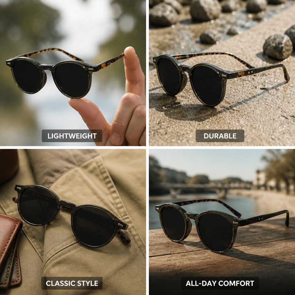 Lightweight Polycarbonate Round Tortoise Shell Sunglasses