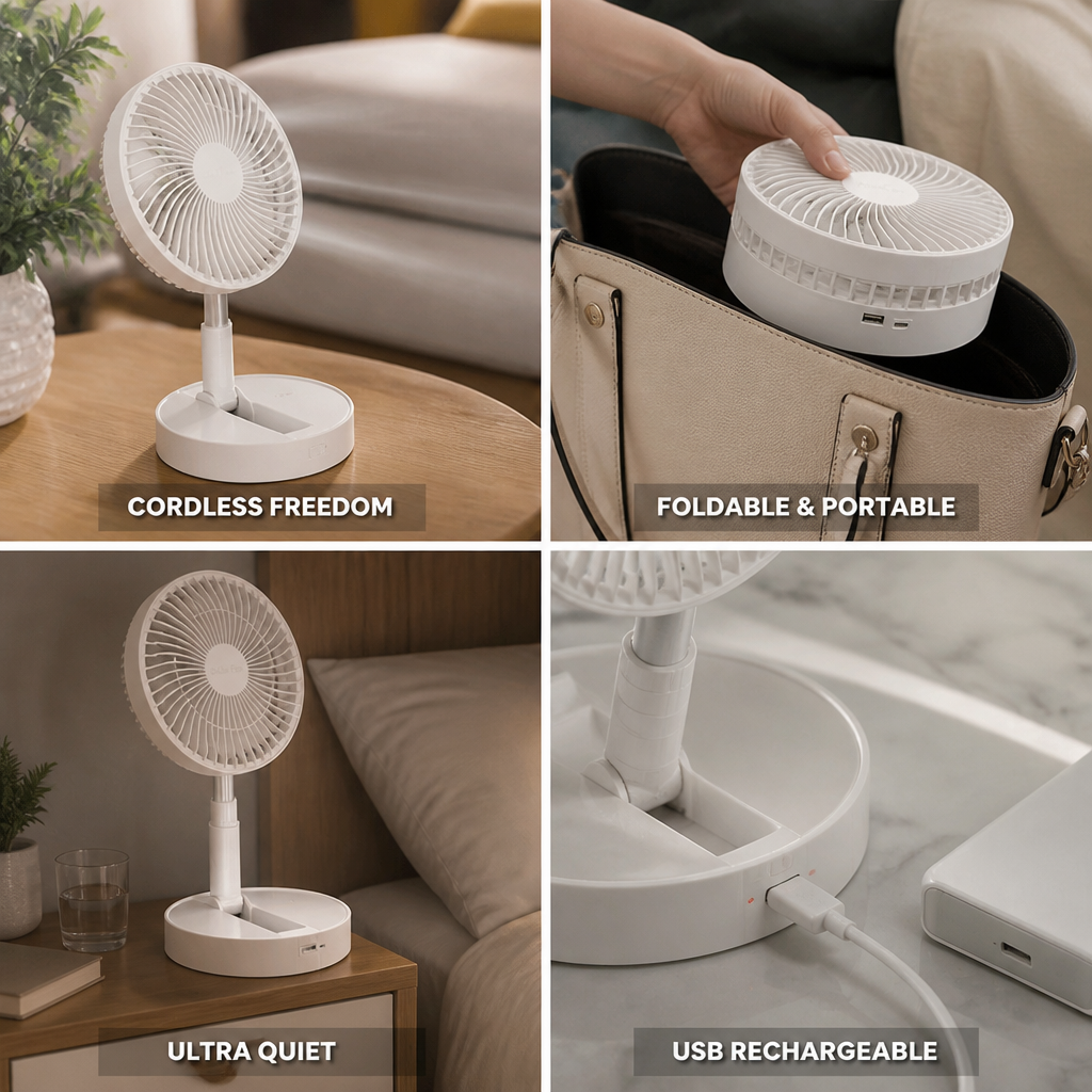 Quiet Cordless & Rechargeable Foldable Fan