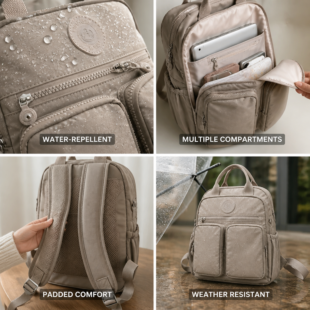 Water-Repellent Multi-Compartment Backpack (Padded Straps)
