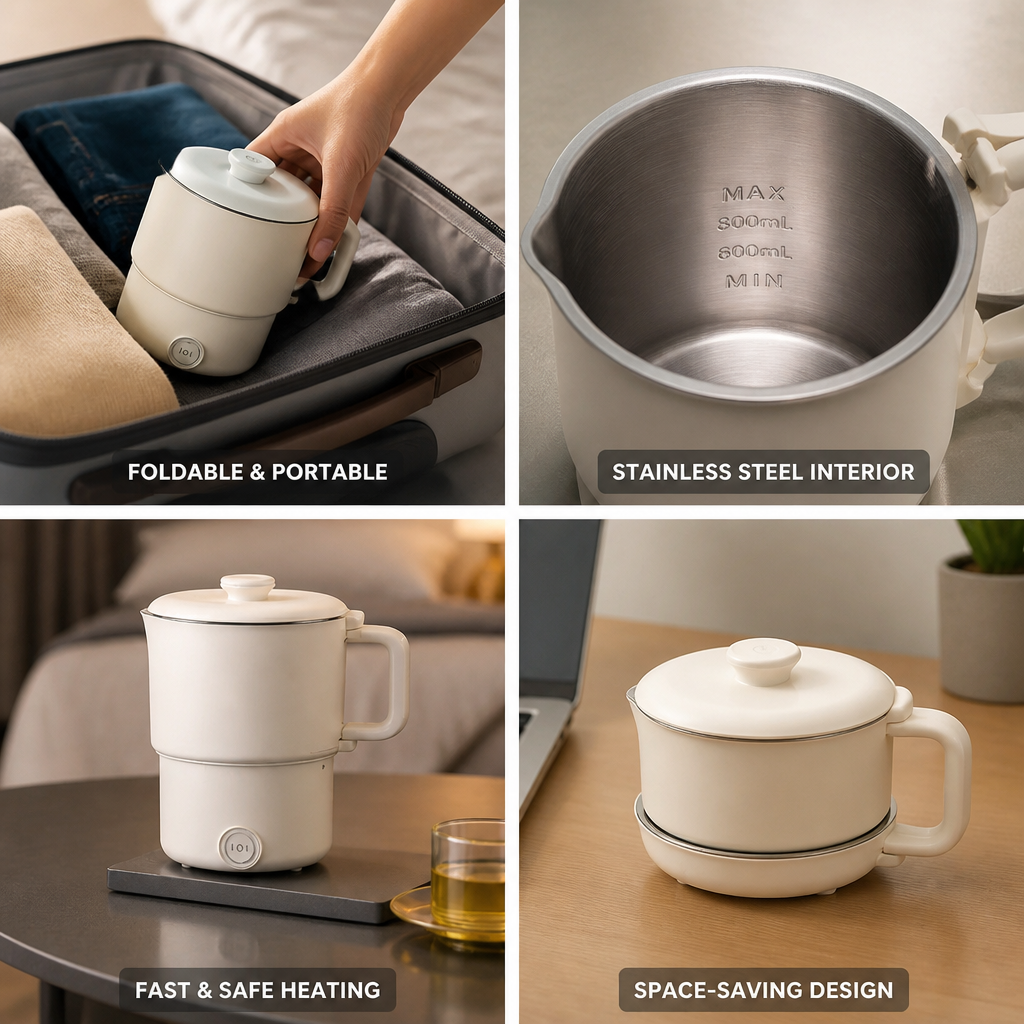 Foldable Stainless Steel Travel Kettle (800 ml)