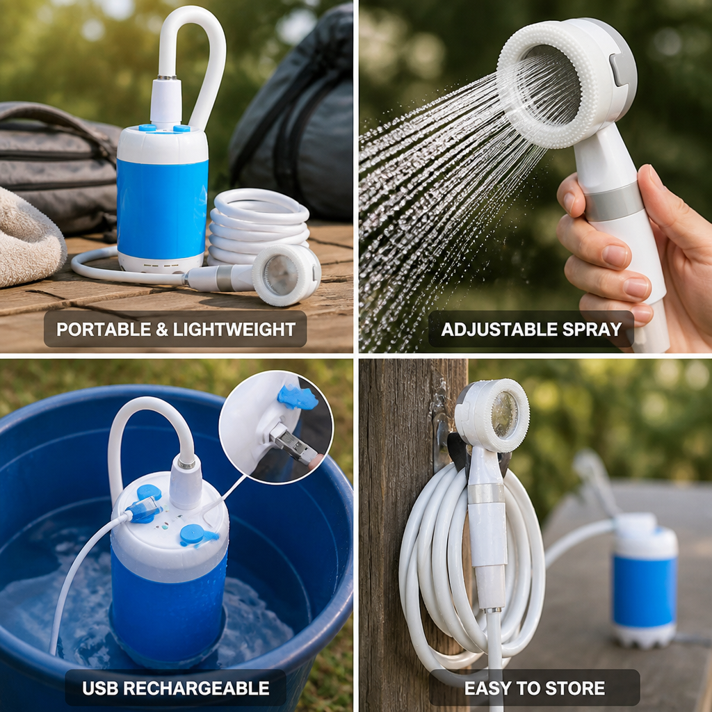Adjustable Spray Battery-Powered & USB-Rechargeable Outdoor Shower
