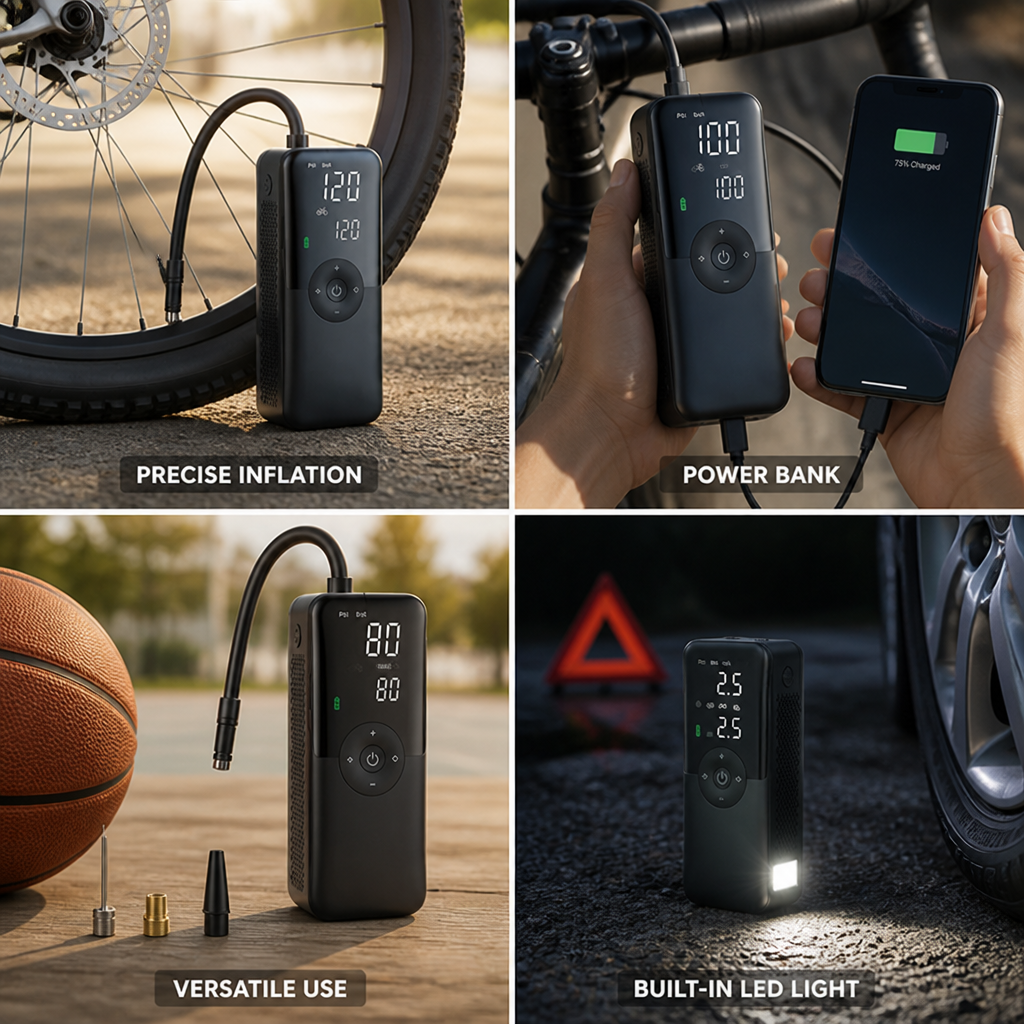 Portable LCD Pressure & Power Bank Air Pump (150 PSI)
