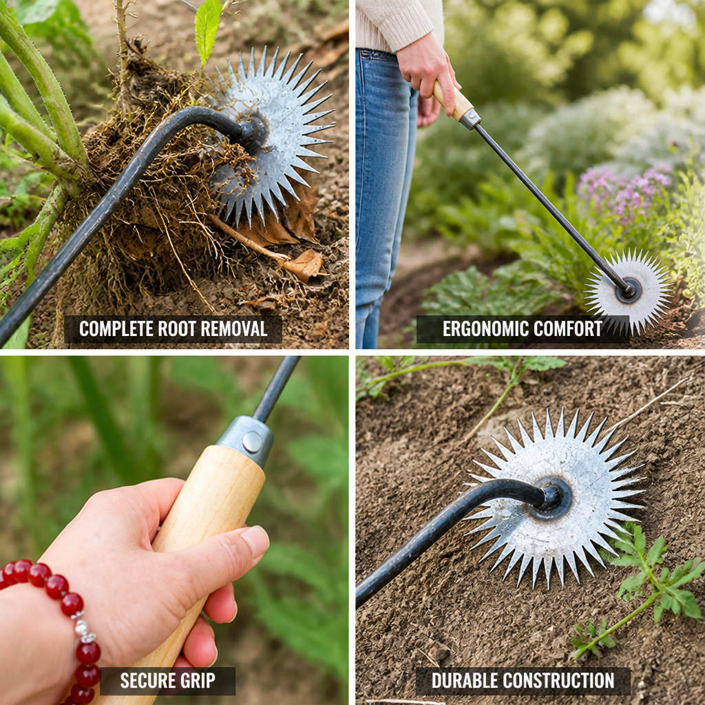 Manganese Steel Rotating Weed Puller (Ergonomic Wood Handle)