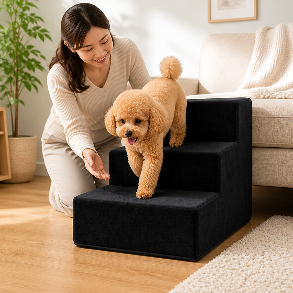 Non-Slip Velvet Foam Pet Stairs (3-Step)